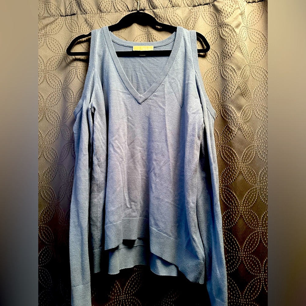Michael Kors light Blue sweater with cut out shoulders